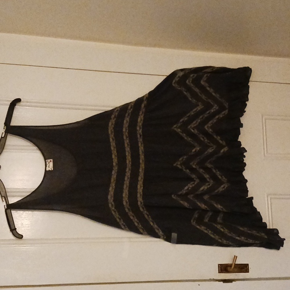 Free People Slip Dress, size L, Grey w lace insets